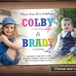 Sibling Birthday Invitation - Double Birthday Party Invitation - Joint Birthday Party Invite - Twins Party Invite - Boy and Girl Invite