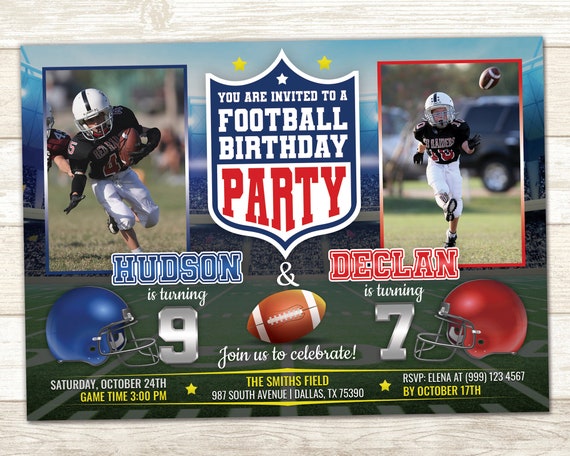 Football Birthday Invite Joint Football Birthday Invitation Sibling Birthday Invite Double Birthday Party Invitation Sports Birthday Invite Il_570xn