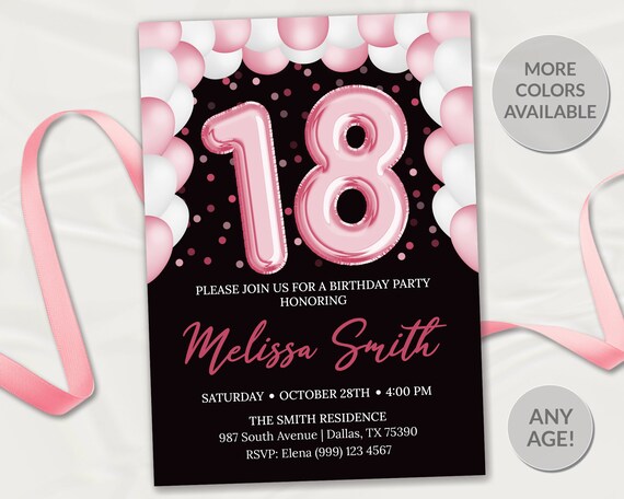 18th Birthday Invitation Rose Gold Balloons 18th Birthday Invite Eighteenth Birthday Invite Elegant Birthday Invite Rose Gold Foil Balloons Il_570xn