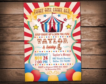 Invitación de cumpleaños de circo: Fiesta temática de carnaval (Descarga digital)