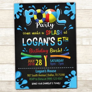 Pool Party Birthday Invitation Swimming Pool Birthday Party Chalkboard Pool Party Birthday invitation Pool Party Birthday image 3