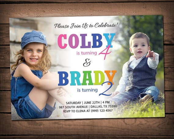 Sibling Birthday Invitation - Double Birthday Party Invitation - Joint Birthday Party Invite - Twins Party Invite - Boy and Girl Invite Il_570xn
