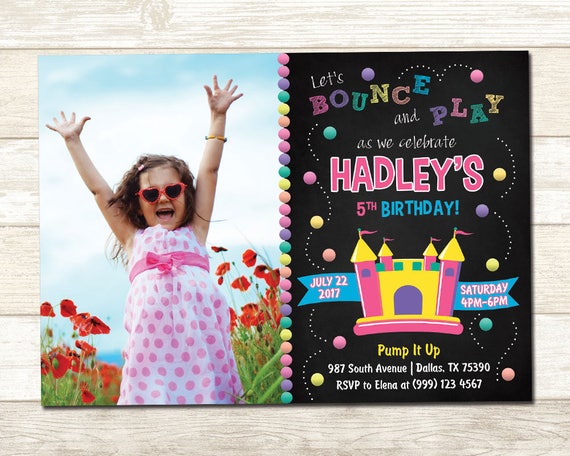 Bounce House Birthday Invitation - Bounce House Birthday Party - Bounce House Birthday Party Invite - Girl Bounce House Invite Il_570xn