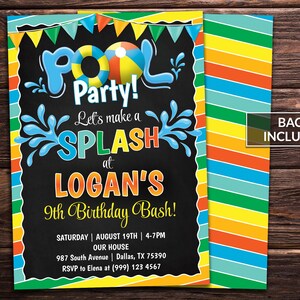 Pool Party Birthday Invitation Swimming Pool Birthday Party Chalkboard Pool Party Birthday invitation Pool Party Birthday