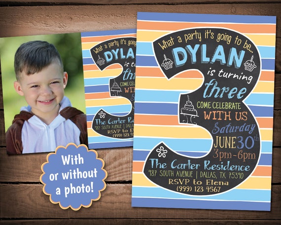 3rd Birthday Invitation - Chalkboard Invitation - Third Party Invitation - Printable Birthday invite - 3rd Birthday Chalkboard invitation Il_570xn