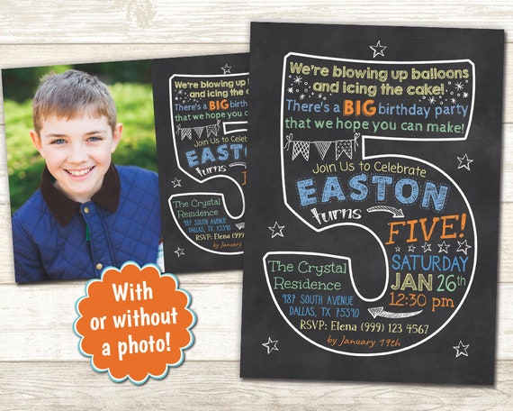 5th Birthday Party Invitation - Chalkboard Invitation - Fifth Party Invitation - 5th Birthday invite - 5th Birthday Chalkboard invitation Il_570xn