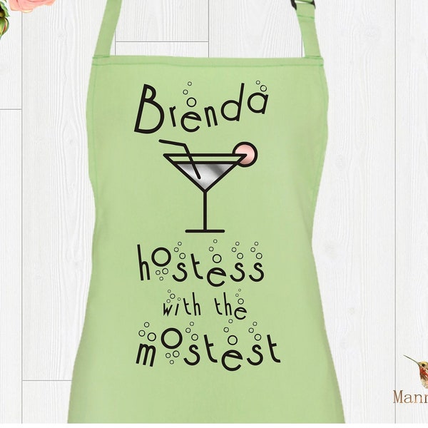 Cocktail Martini Hostess with the Mostest Personalised Apron Pinny Rose Gold Fab Gift Present for lovers of entertaining friends kitchen