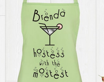 Cocktail Martini Hostess with the Mostest Personalised Apron Pinny Rose Gold Fab Gift Present for lovers of entertaining friends kitchen