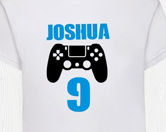 Camiseta de cumpleaños personalizada con mando de juego, fiesta gamer