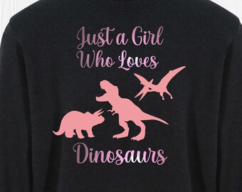 Just a Girl WHo loves DINOSAURS Dinos Jumper Sudadera suéter rosa Banda Sparkle Regalo Idea Niños Adultos