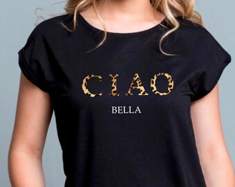 Camiseta de algodón para mujer con estampado de leopardo de Ciao Bella