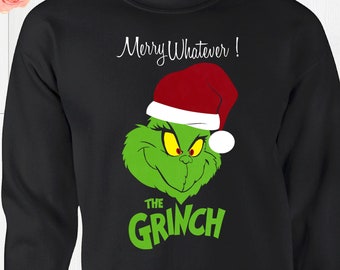 Sudadera navideña EL GRINCH Merry Whatever I robó Nothing personalizada con efecto neón flocado unisex y para niños