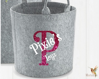 Pet Toy Treat Trug Felt Grey Basket Holder Nombre personalizado Gato Perro Animal Regalo de Navidad perfecto