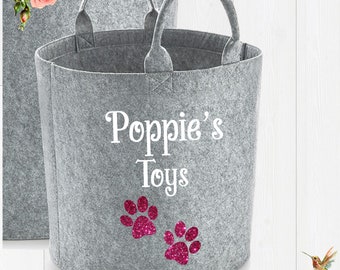 Elegante organizador personalizado de mascotas gris fieltro trug canasta pata print animal gato dog lovers regalo de navidad perfecto