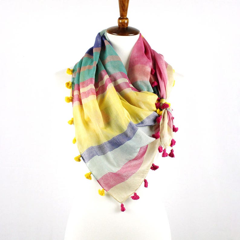 Multicolor Scarf Silkcotton Blend With Luxurious Tassels Etsy