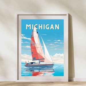Lake Michigan Beach Print Lake Michigan Decor Lake House Michigan Home Decor Lake Michigan Art Lake Michigan Poster Sailboat Print Sail Boat