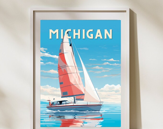 Lake Michigan Beach Print Lake Michigan Decor Lake House Michigan Home Decor Lake Michigan Art Lake Michigan Poster Sailboat Print Sail Boat