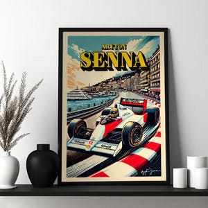 Aryton Senna - Descarga digital - MP4 Póster histórico del Gran Premio de Mónaco de 1988, inspirado en los carteles clásicos del Gran Premio de Mónaco de los años 60.