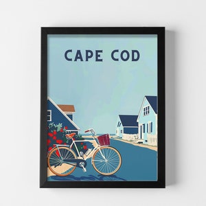Coastal Cape Cod Bicycle Nantucket Wall Art Prints Beach Home Decor Nautical Ocean Scene Artwork for Living Room Bedroom Coastal Wall Art