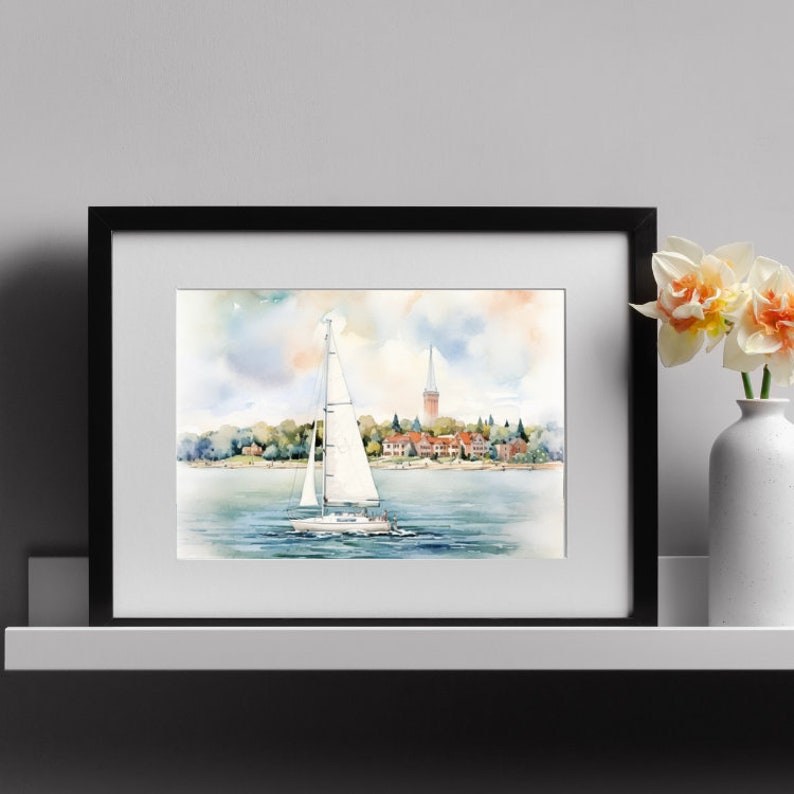Traverse City Michigan Sailboat Watercolor Poster Traverse Etsy