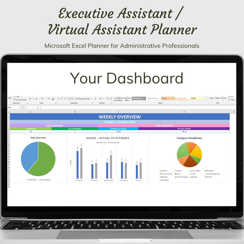 Executive Assistant, Virtual Assistant Microsoft Excel Weekly Planner image 1