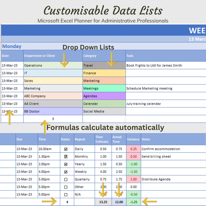 Executive Assistant, Virtual Assistant Microsoft Excel Weekly Planner image 5