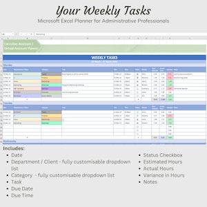 Executive Assistant, Virtual Assistant Microsoft Excel Weekly Planner image 2