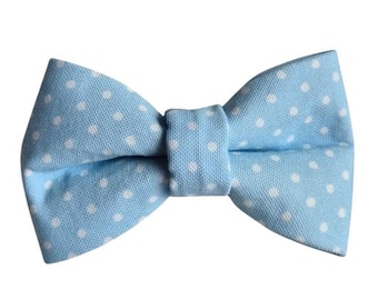 Light Blue Polka Dot Over-the-collar Dog Bow, bowtie, water resistant, stain resistant, elastic back