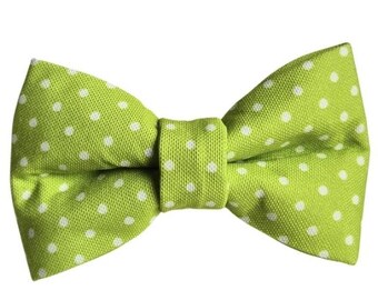 Lime Green Polka Dot Over-the-collar Dog Bow, bowtie, water resistant, stain resistant, elastic back
