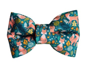 Forest Foxes Green Colorway Over-the-collar Dog Bow, bowtie, water resistant, stain resistant, elastic back