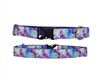 Stain Resistant Tie Dye Dog Collar: Recycled Canvas, Metal or YKK Buckle