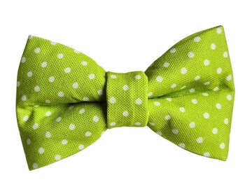 Lime Green Polka Dot Over-the-collar Dog Bow, bowtie, water resistant, stain resistant, elastic back