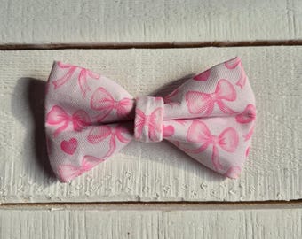 Pink bows and hearts dog bowtie, matching collar available, over the collar, water and stain resistant, easy cleaning, durable, holds shape