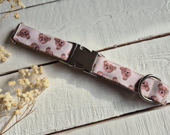 Teddy Bear Dog Collar: Stain Resistant Canvas, Personalized Tag Option