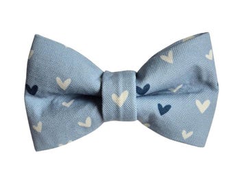 Light Blue With Hearts Over-the-collar Dog Bow, bowtie, water resistant, stain resistant, elastic back