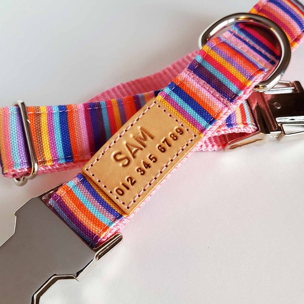 STAIN RESISTANT gestreiftes Hundehalsband mit personalisierter Id-Tag-Option und einer Metall- oder YKK-Schnallenauswahl, ohne Anhänger, 2 in 1 Produkt, wasserdicht