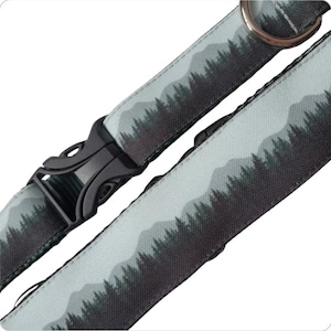 Mountainscape Dog Collar: Sage Green Treeline, Personalized ID Tag