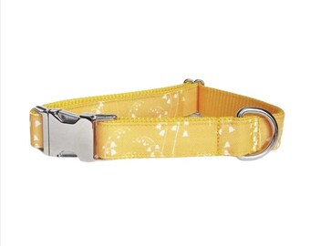 Yellow Floral Dog Collar: Stain Resistant Canvas, Personalized ID Tag