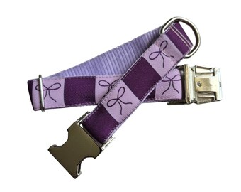 Purple Bows Dog Collar: Stain Resistant, Personalized ID Tag Option, Durable, Easy clean, oranges, lemons