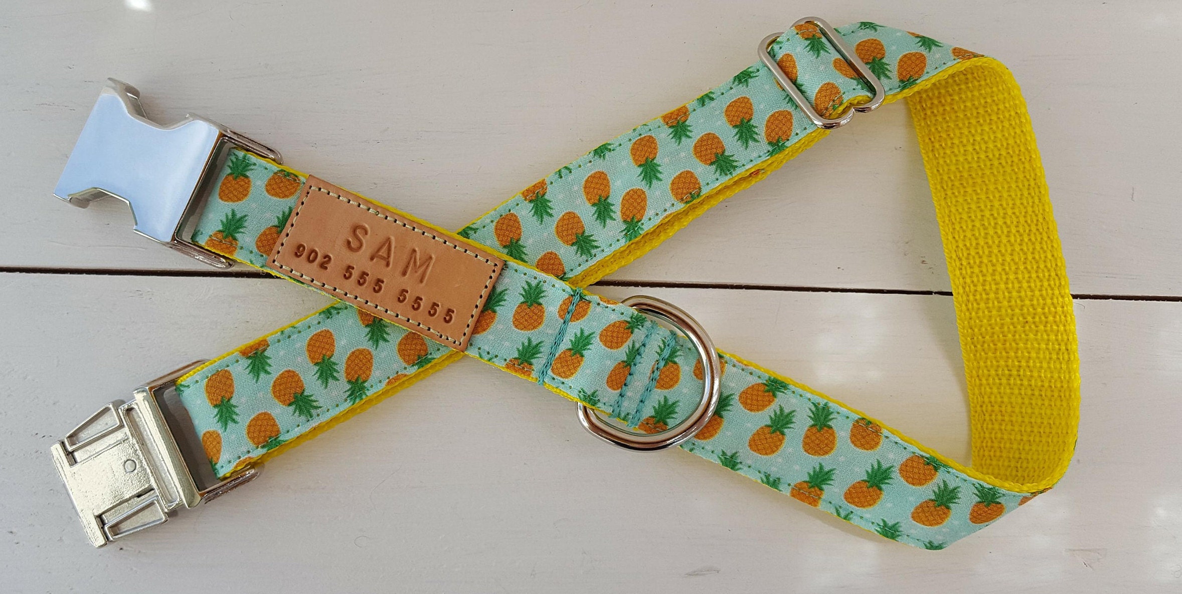 STAIN RESISTANT Dog Collar With Pineapples Mint Personalized - Etsy