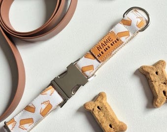 Pumpkin Pies Dog Collar: Stain Resistant Canvas, Optional Personalized Tag