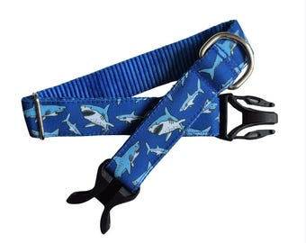 Sharks Dog Collar: Stain Resistant, Personalized ID Tag Option, Durable, Easy clean,