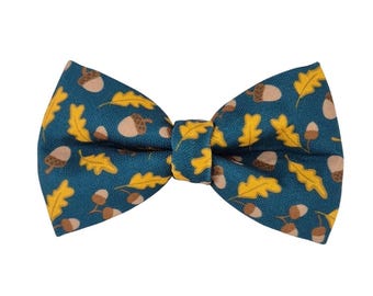 Golden Leaves & Acorns Dog Bowtie: Water Resistant, Durable, Over-the-collar
