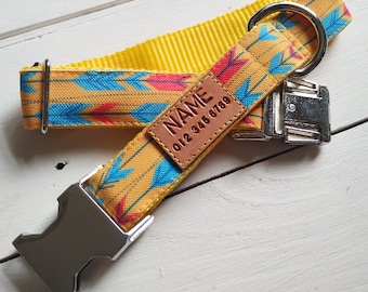 Yellow Fletching Dog Collar: Water Resistant Canvas, Optional ID Tag