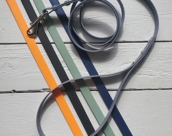 Biothane dog leash, waterproof, 5/8 inch wide, 5 foot long, orange, light grey, black
