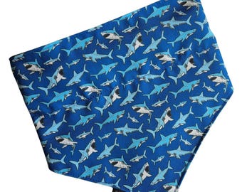 Sharks pattern slip on dog bandana, stain resistant pattern, waterproof and wipe clean backing
