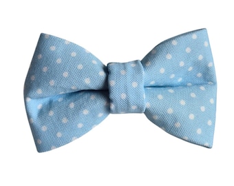 Light Blue Polka Dot Over-the-collar Dog Bow, bowtie, water resistant, stain resistant, elastic back