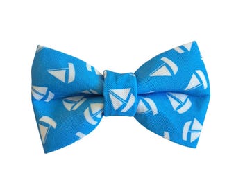 Sailboats Dog Bowtie: Stain Resistant and Durable Over-the-Collar Bow