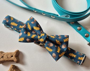 Golden Leaves & Acorns Dog Bowtie: Water Resistant, Durable, Over-the-collar
