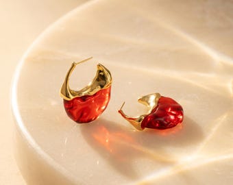 Damskie pozłacane akrylowe kolczyki koła – eleganckie, codzienne akcesoria do biżuterii kostiumowej